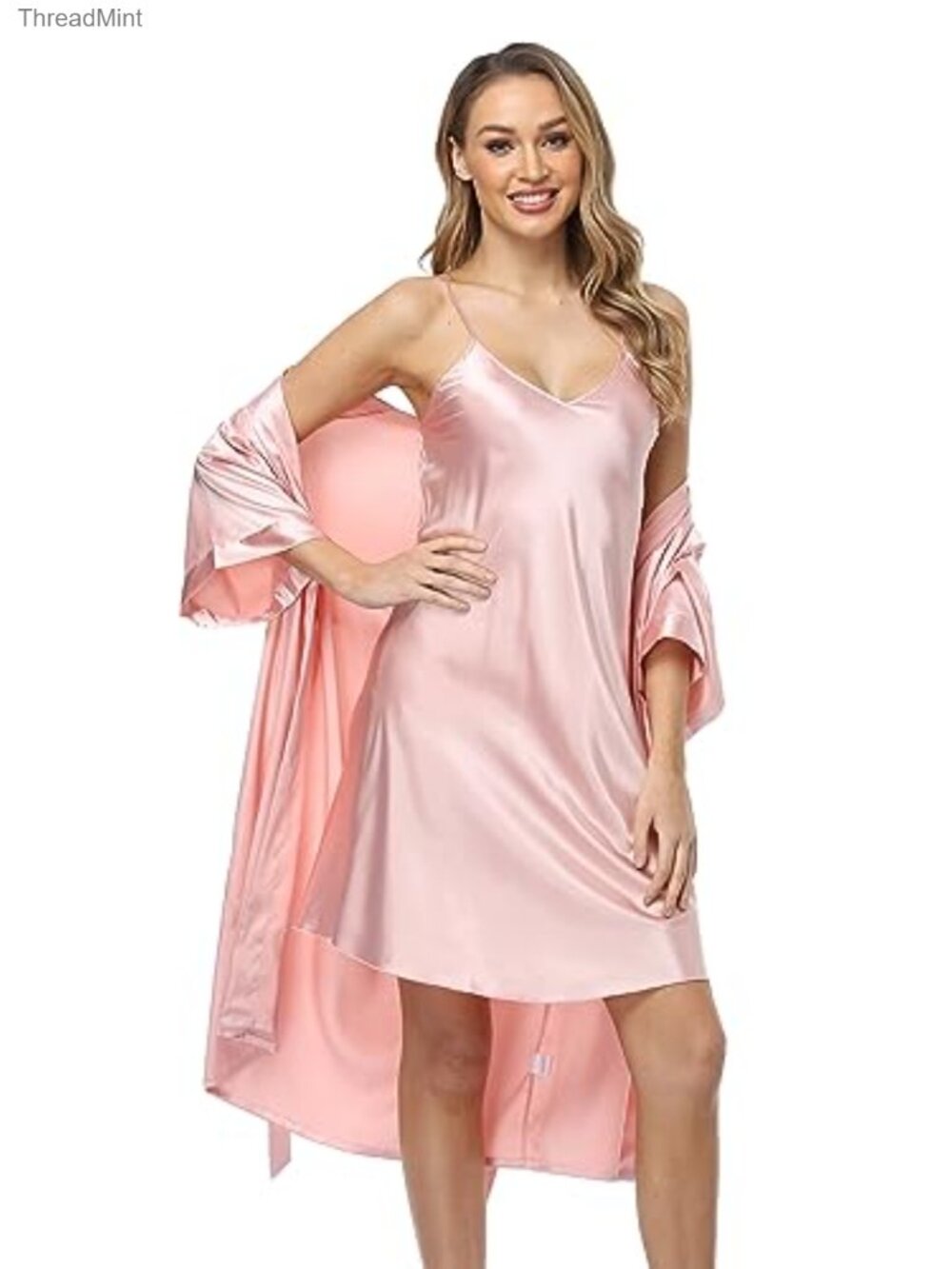 Satin Robe & Camisole Set Silk Pajamas 2 Piece Sleepwear Wedding Nightgown